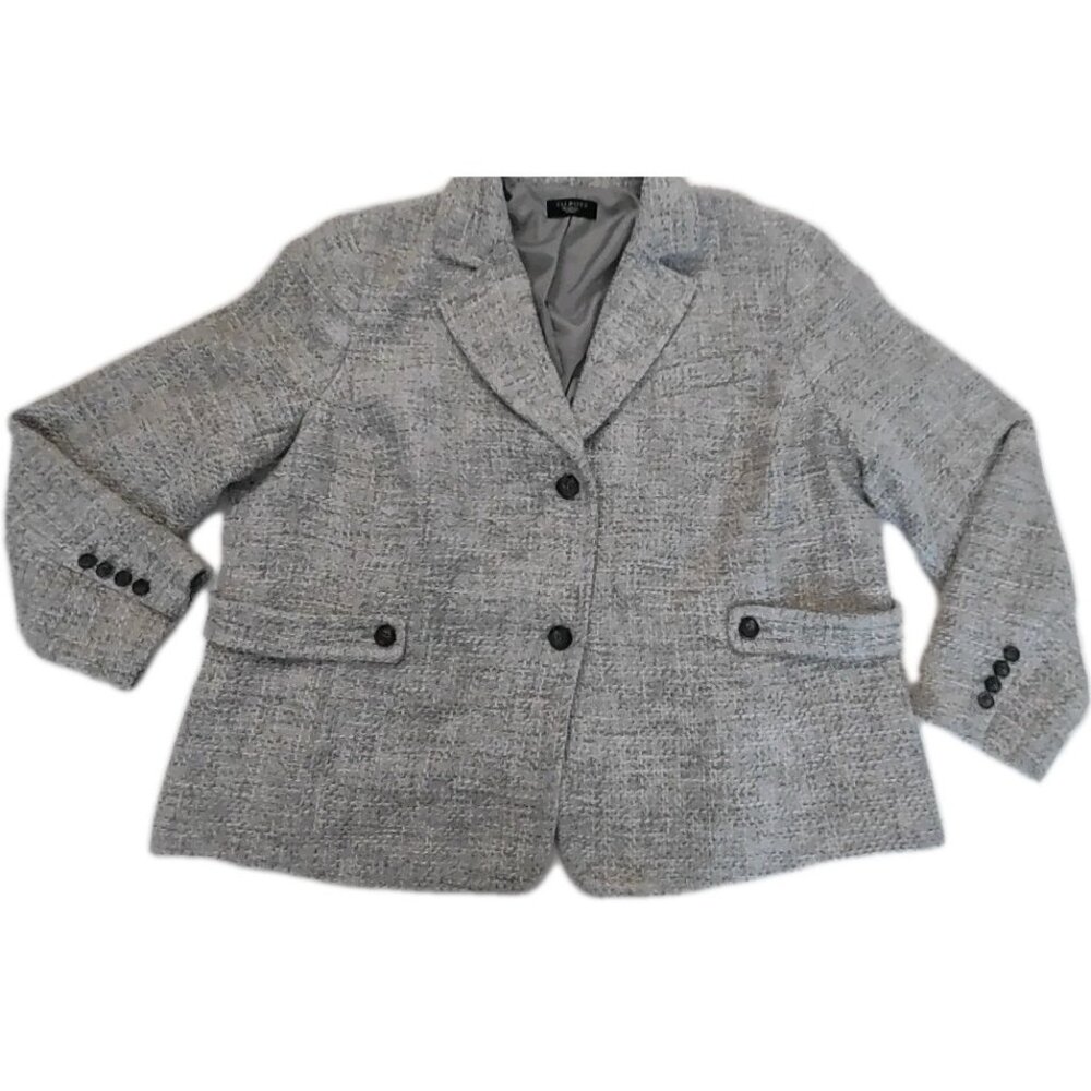 Talbots Blazer Womens 3X Gray White Silver Tweed Metallic Threads Office Casual